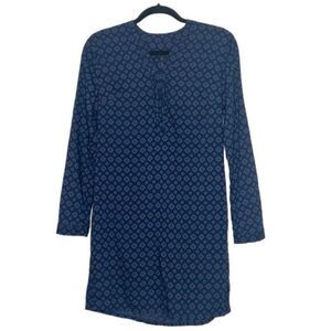 Banana Republic Blue Medallion Print Lace Up V-Neck Tunic Dress